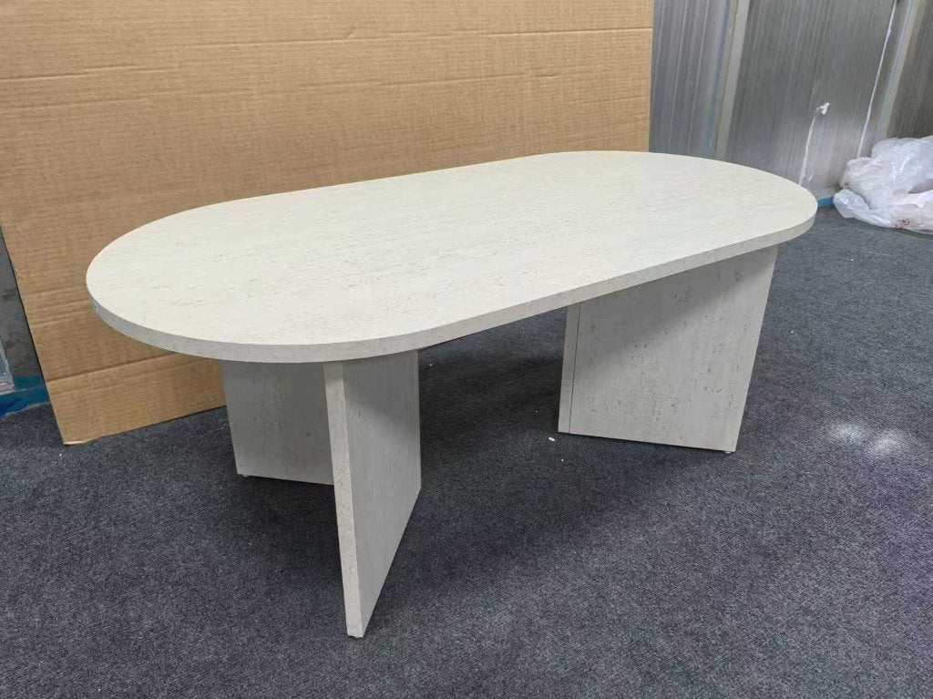 Home Heaven Salontafel ovaal wit travertin 100x50cm, 100 tot 150 cm, Nieuw, Overige houtsoorten, Modern