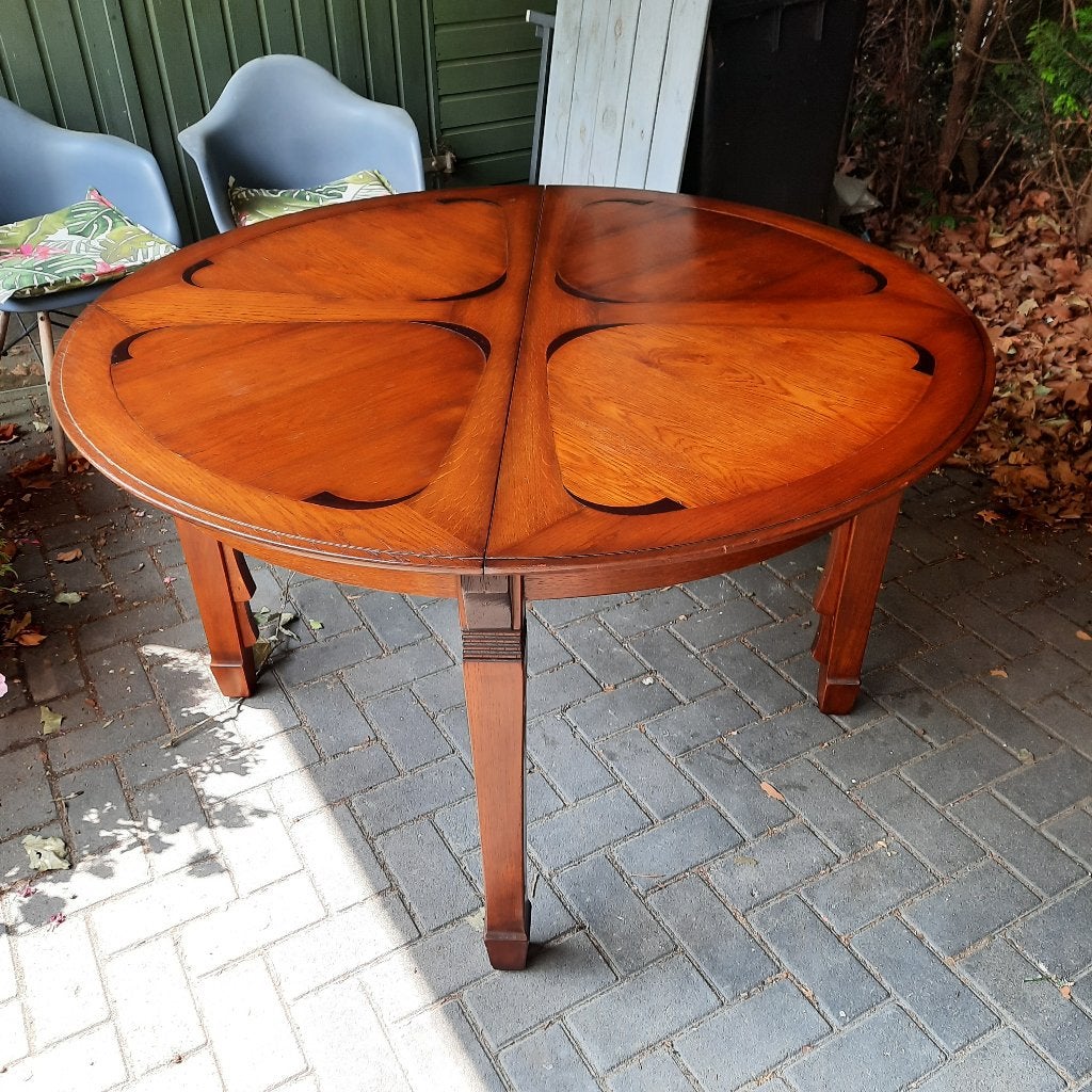 prachtige Schuitema uitschuifbare eettafel jugendstil design, Ophalen, 100 tot 150 cm, 200 cm of meer, Zo goed als nieuw