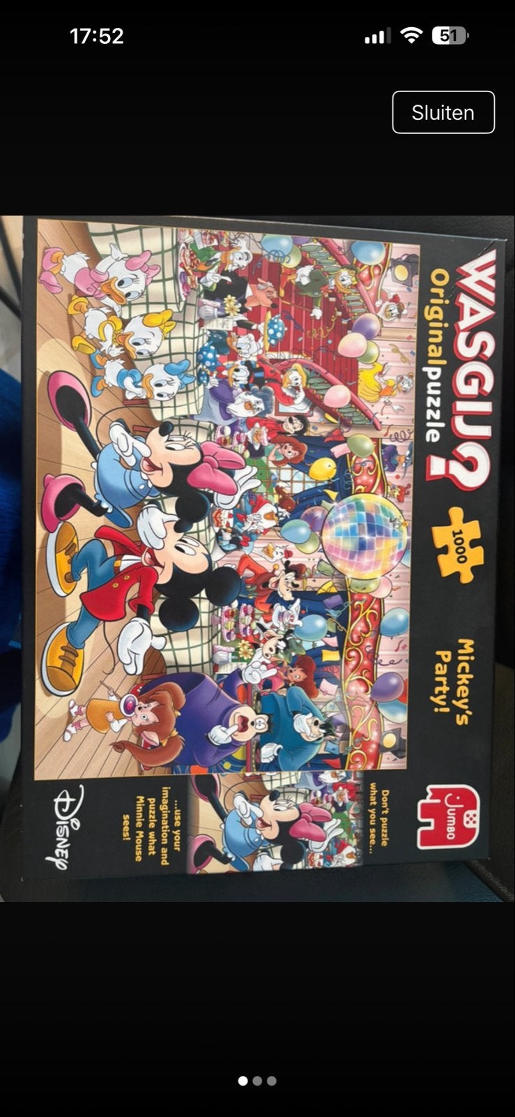 Disney Mickey's Party Wasgij Original Legpuzzel 1000 stukjes, Ophalen of Verzenden, 500 t/m 1500 stukjes, Zo goed als nieuw, Legpuzzel