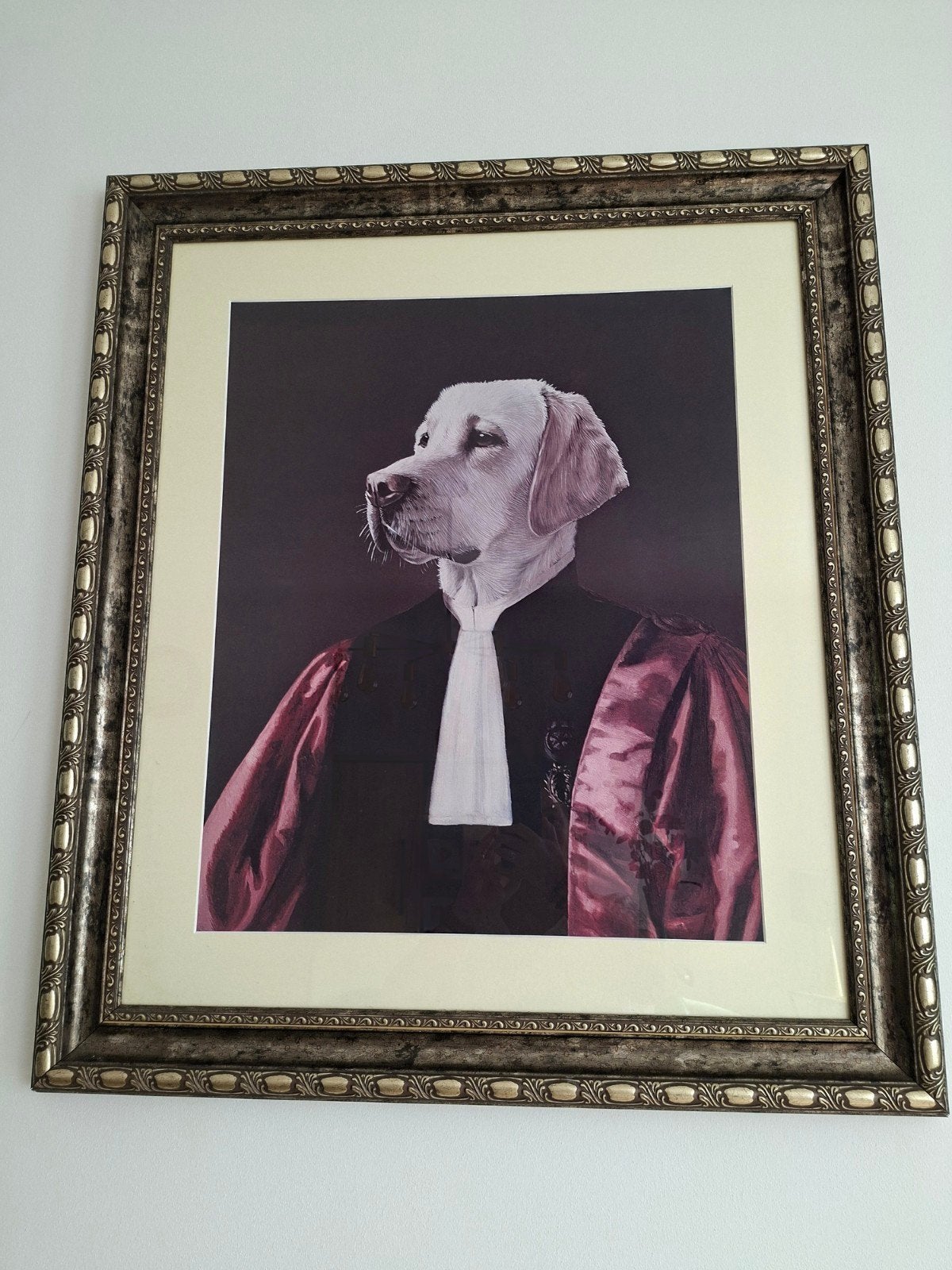 Hond in rechtersgewaad  van Tierry Poncelet 85br97.5H, Ophalen, Ingelijst, Dieren, Print