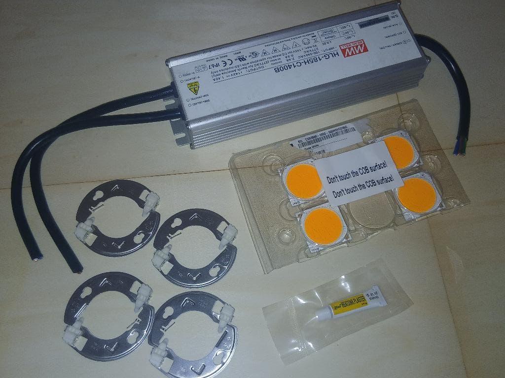 4 Cree CXB3590 2700K COB‑LED’s + Mean Well driver + Houders, Ophalen of Verzenden, Zo goed als nieuw