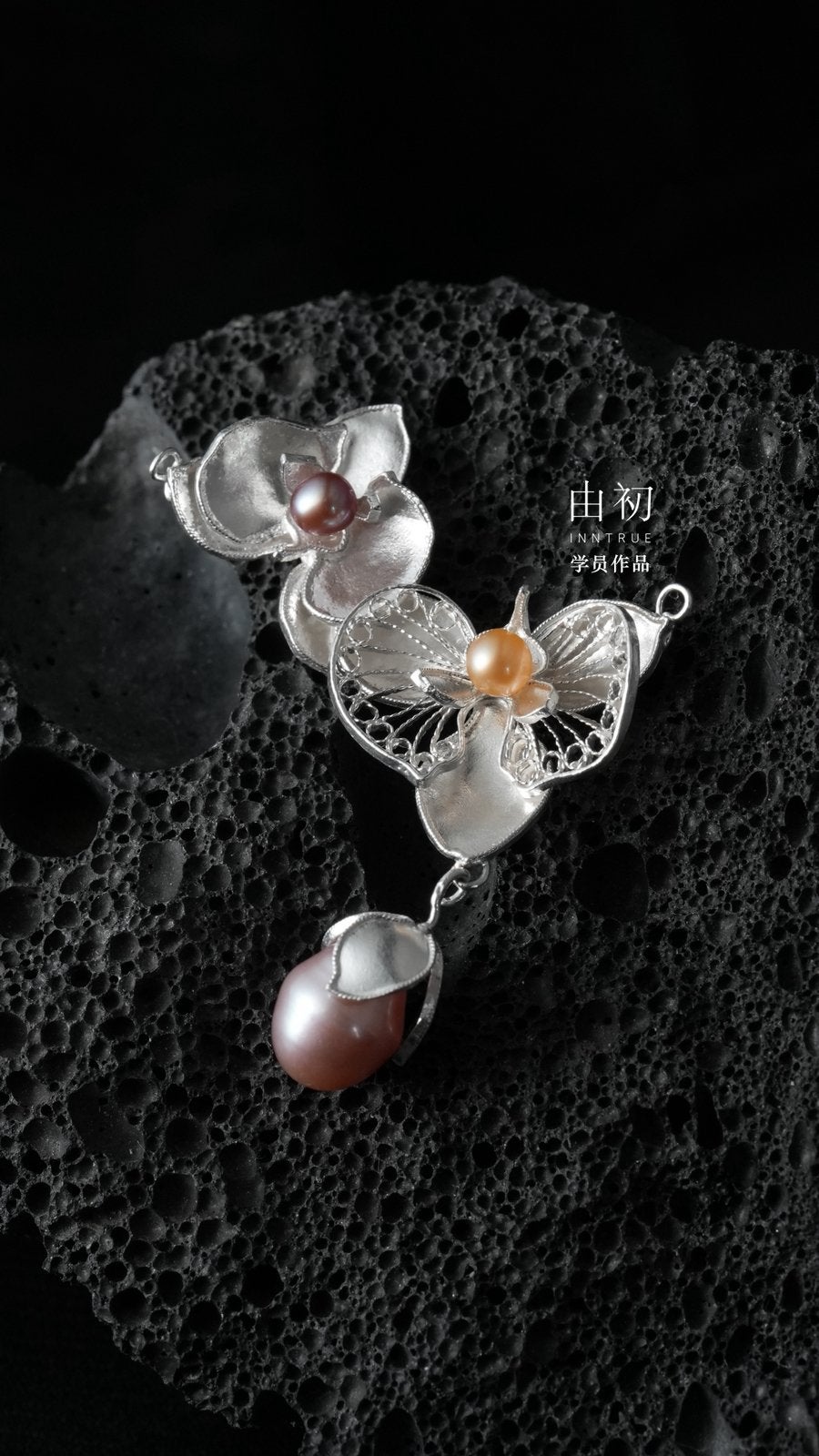 Handgemaakte 999 zilveren Phalaenopsis-orchidee hanger, Sieraden, Tassen en Uiterlijk, Kettingen, Ophalen, Nieuw, Zilver