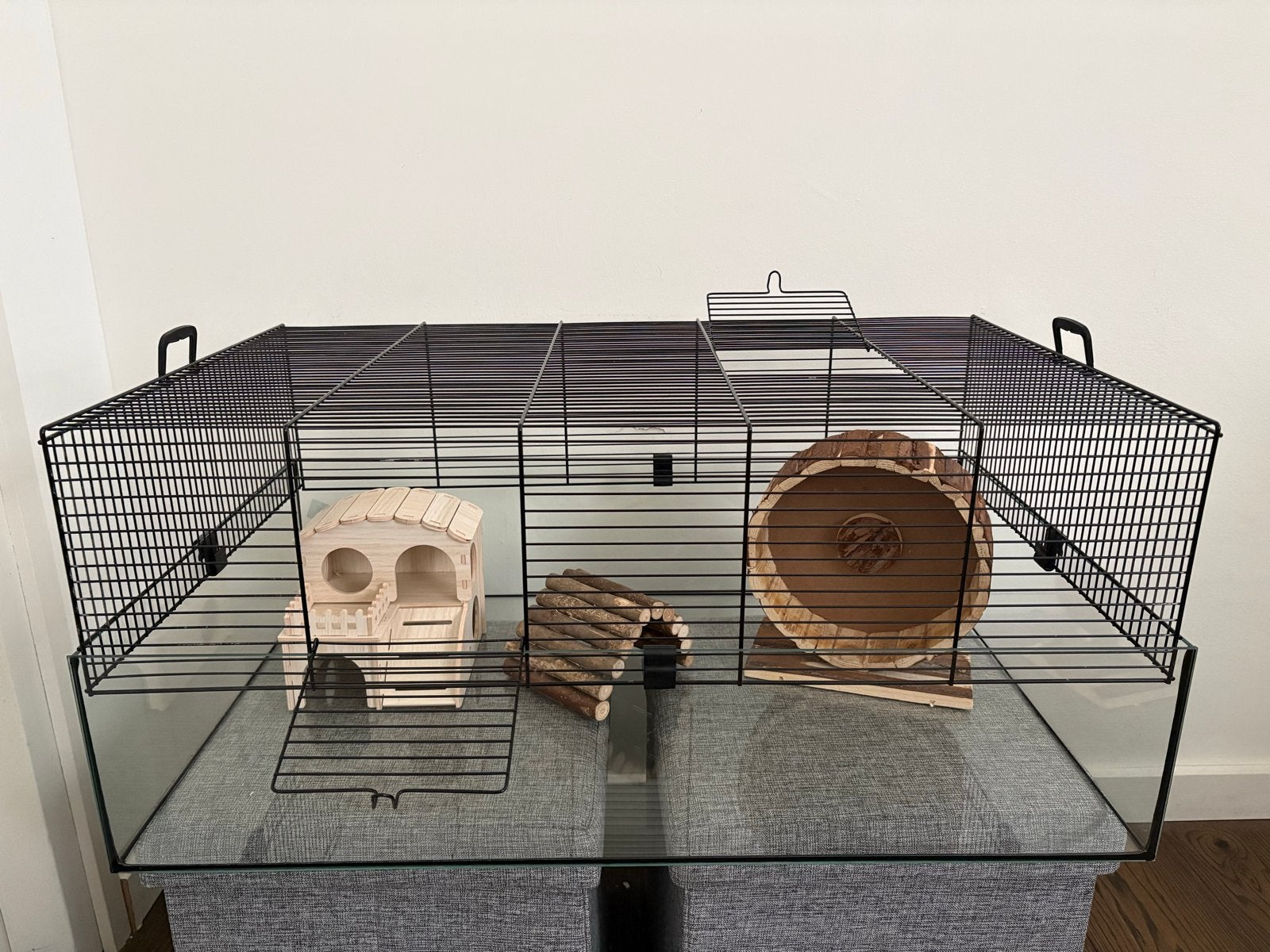 Mooie glazen hamsterkooi met toebehoren., Ophalen of Verzenden, Zo goed als nieuw