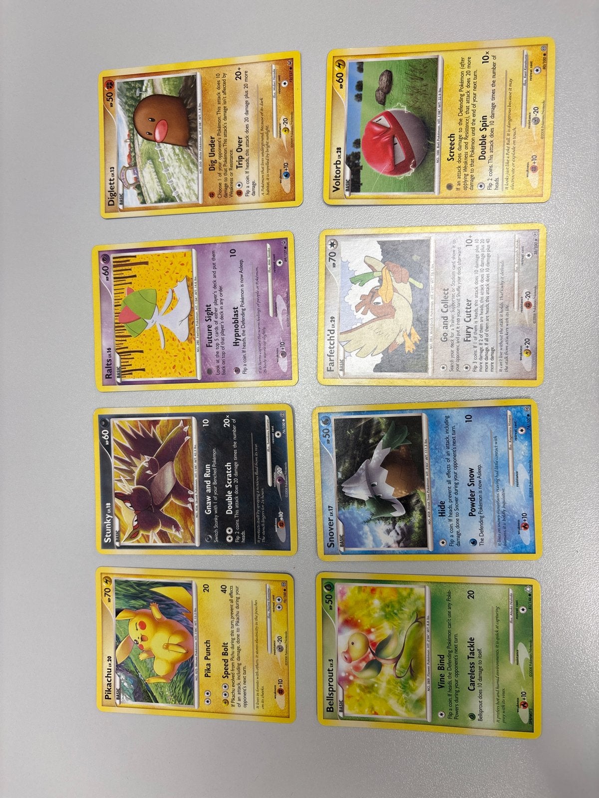 8 Pokémon kaarten - Diglett, Voltorb, Ralts, Farfetch'd, Sku, Ophalen, Gebruikt, Meerdere kaarten