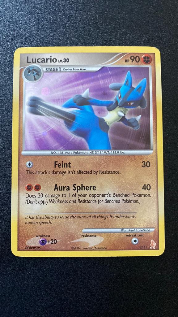 Pokemon lucario lv30 3/11 trainer kit holo, Ophalen of Verzenden, Gebruikt, Losse kaart