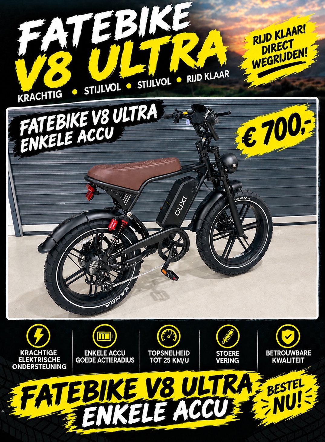 Fatbike V8 ouxi Ultra met 1 accu - Rijklaar Nu voor 700