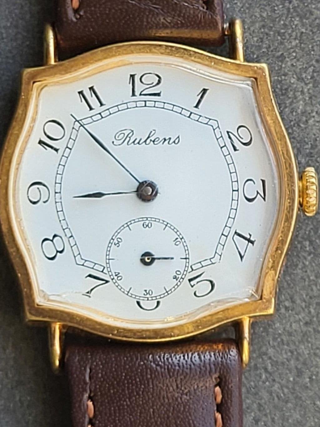 Rubens Vintage Polshorloge - Verguld met Leren Bandje, Overige merken, Staal, Polshorloge, Verguld