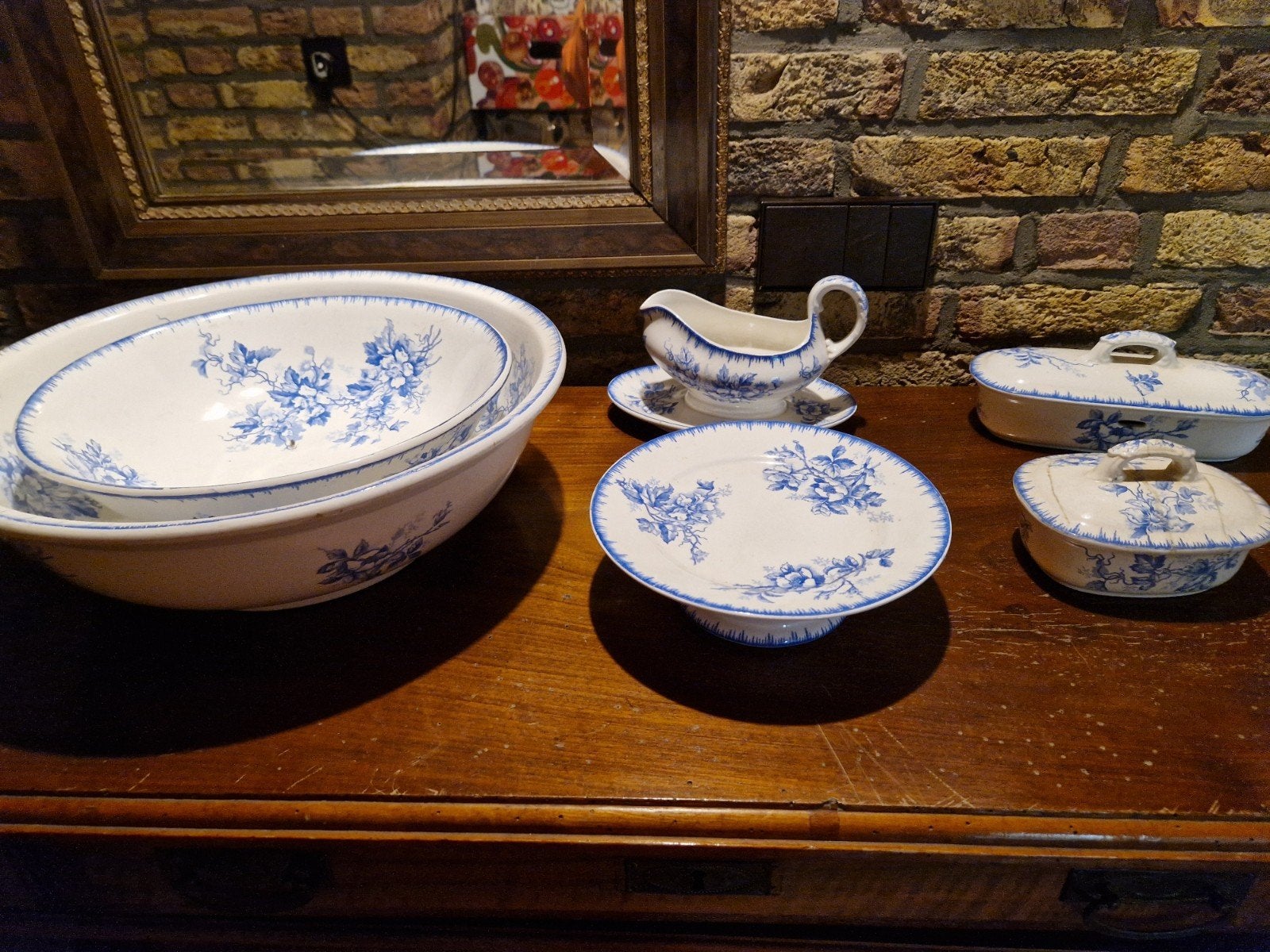 Antiek Olga Maastricht servies - Delfts blauw bloemmotief, Ophalen