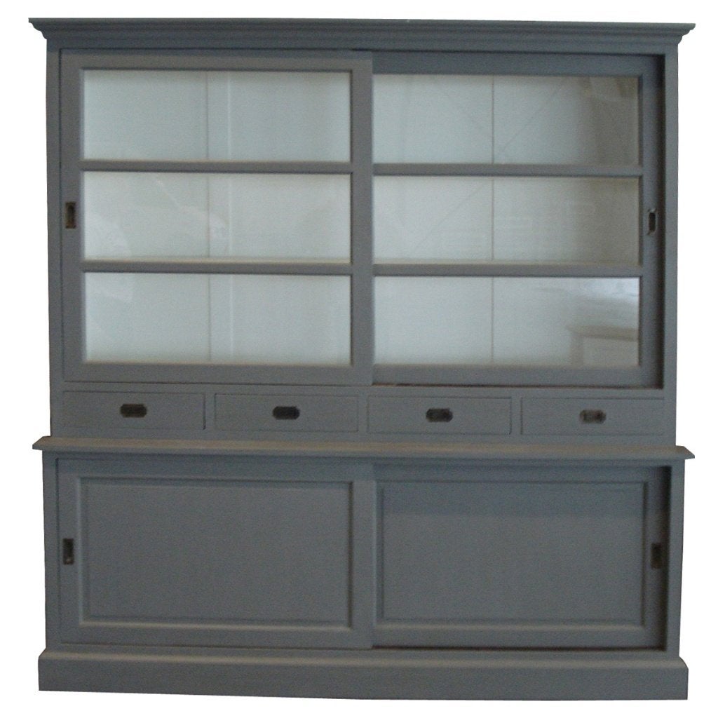 Buffet/vitrinekasten  GRIJS landelijke hand geschilderd, Nieuw, Ophalen of Verzenden, 3 of 4 laden, 200 cm of meer