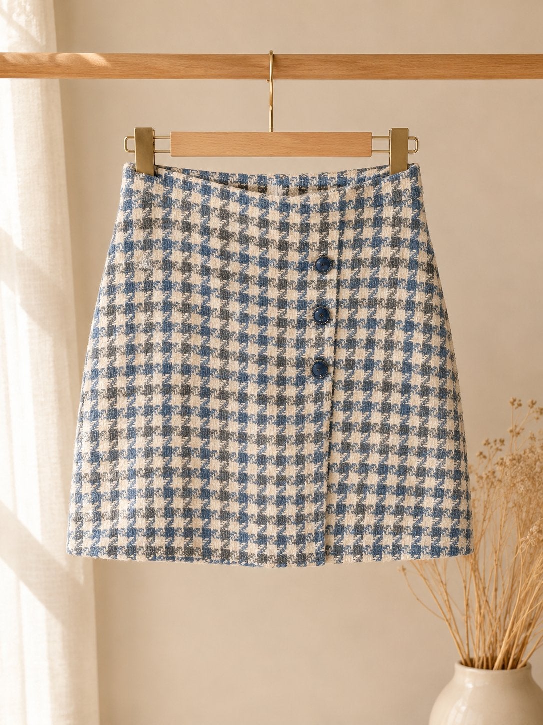 Sandro Paris Houndstooth Minirok - Blauw/Wit/Grijs, Kleding | Dames, Maat 38/40 (M), Blauw, Ophalen of Verzenden, Zo goed als nieuw