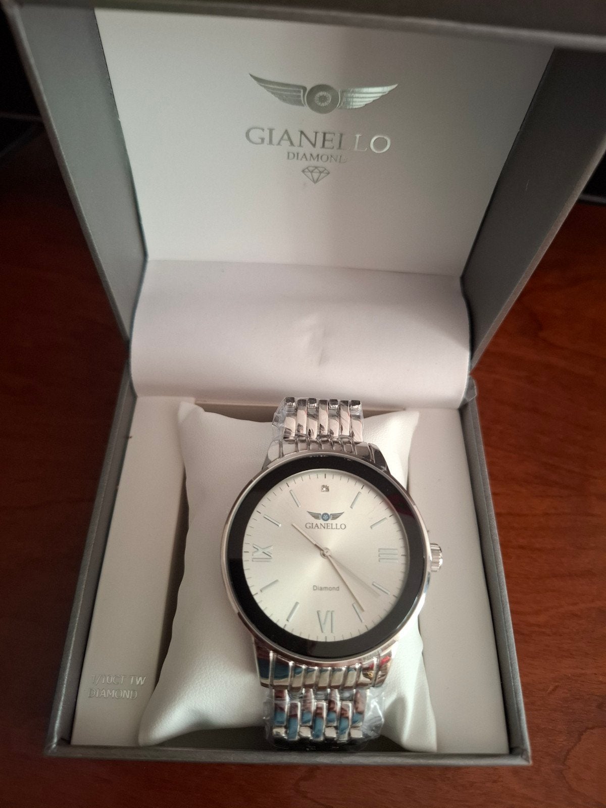 Gianello horloge met diamond, Overige merken, Staal, Staal, Polshorloge
