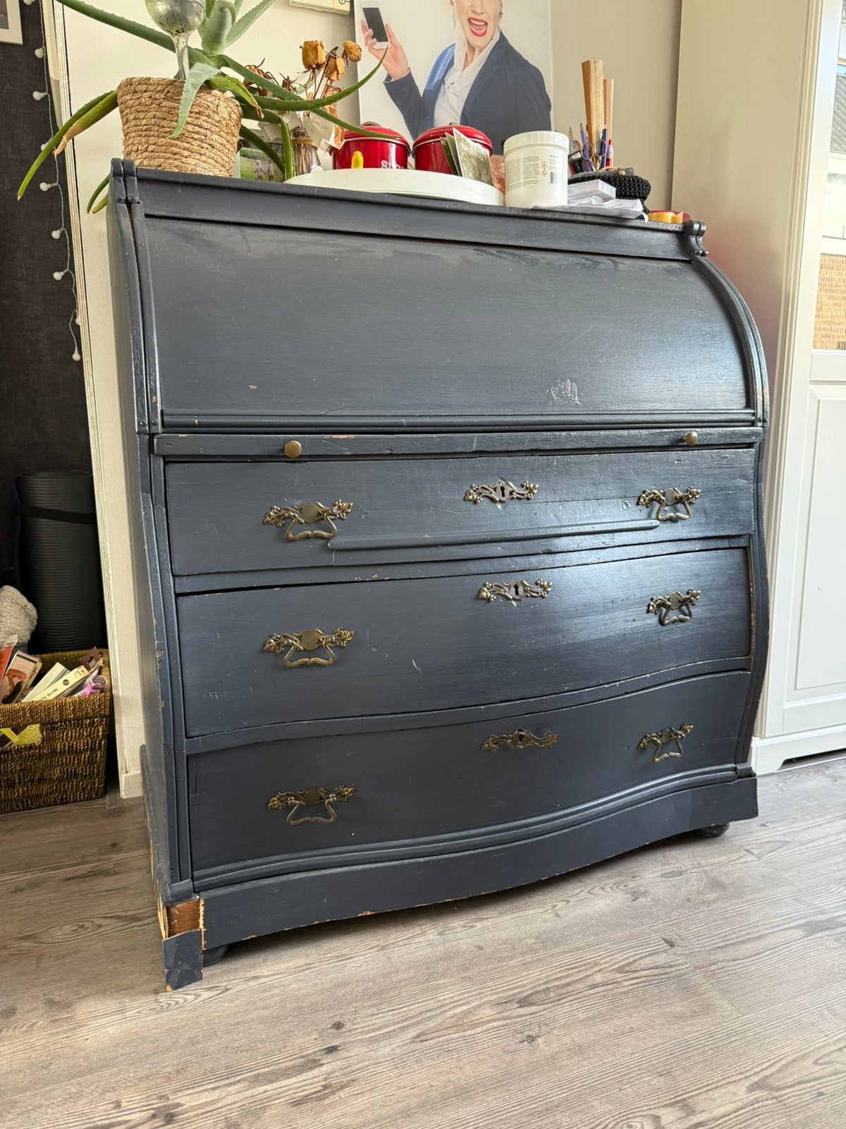 Antieke buiksecretaire - secretaire antraciet, Ophalen, Gebruikt