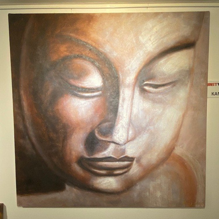 Uitverkoop Buddha 150 x 150, Antiek en Kunst, Ophalen, Olieverf, Handgeschilderd, Hout