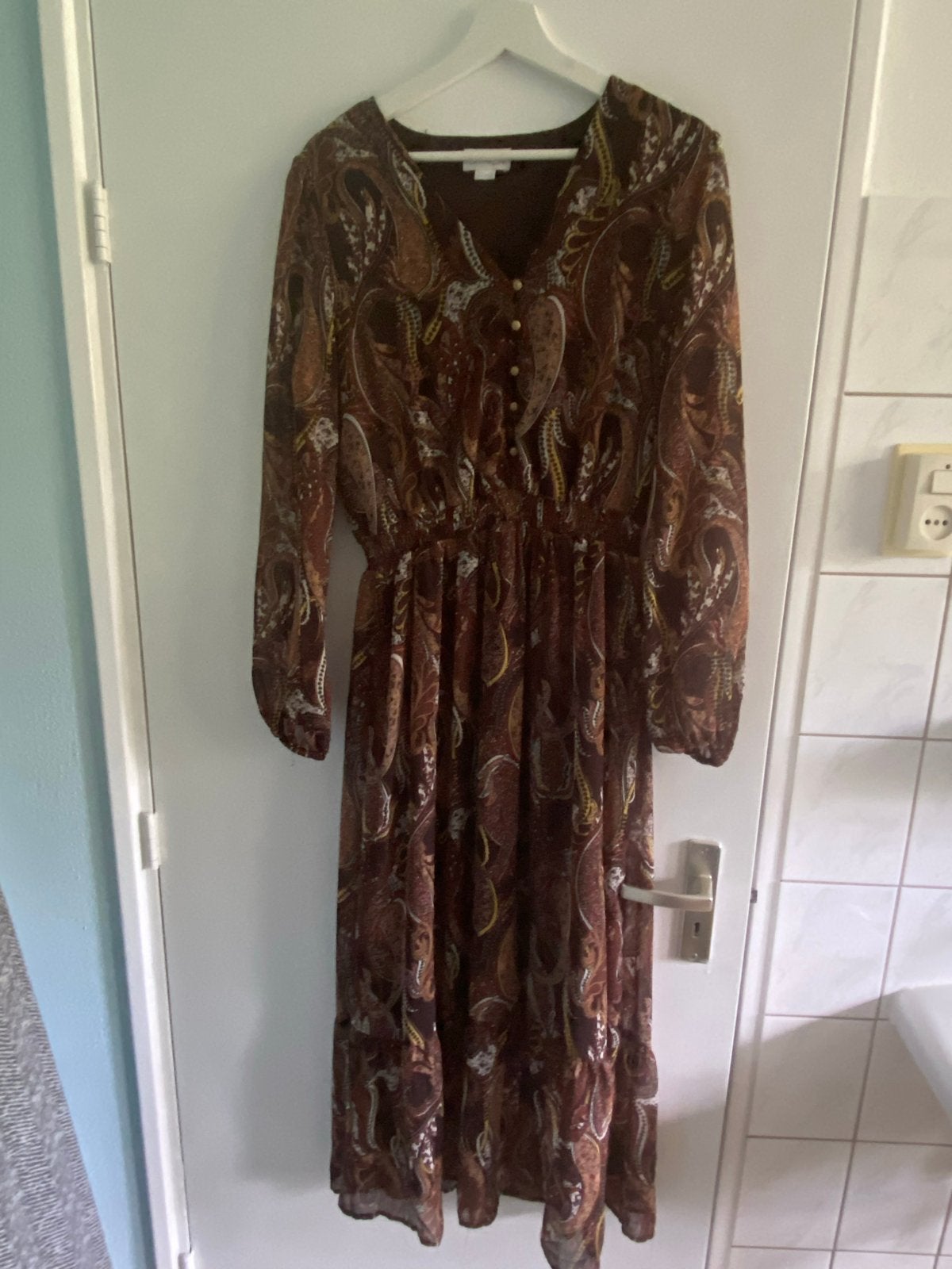 Cotton Club Jurk met Paisley Print - Maat L, Bruin, Maat 42/44 (L), Ophalen of Verzenden, Zo goed als nieuw