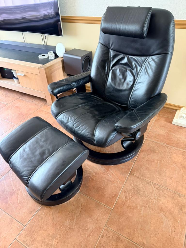 Zwart echt leren stresless fauteuils met voetenbank, Huis en Inrichting, Ophalen of Verzenden, 75 tot 100 cm, 50 tot 75 cm