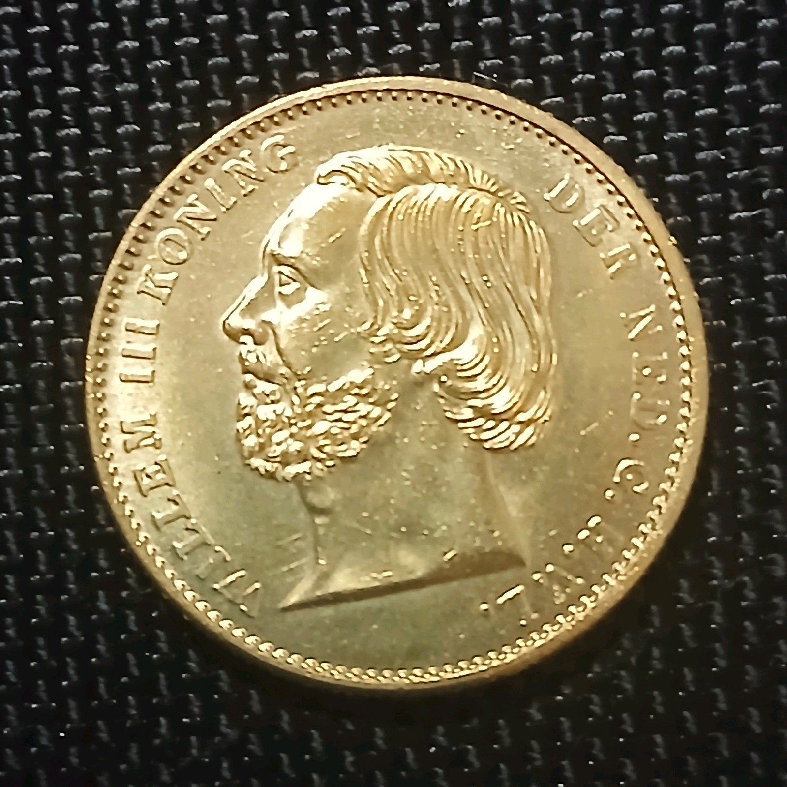 Goud verguld naslag 20 Gulden negotiepenning Willem III 1851, Koning Willem III, Verzenden, Losse munt, Goud