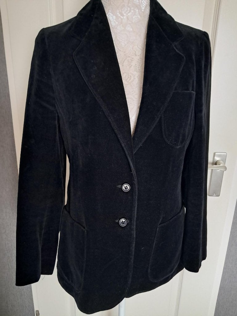 Vintage Gierlings Peltex Velours Blazer / Fluweel Jasje –, Maat 38/40 (M), Zwart, Ophalen of Verzenden, Zo goed als nieuw
