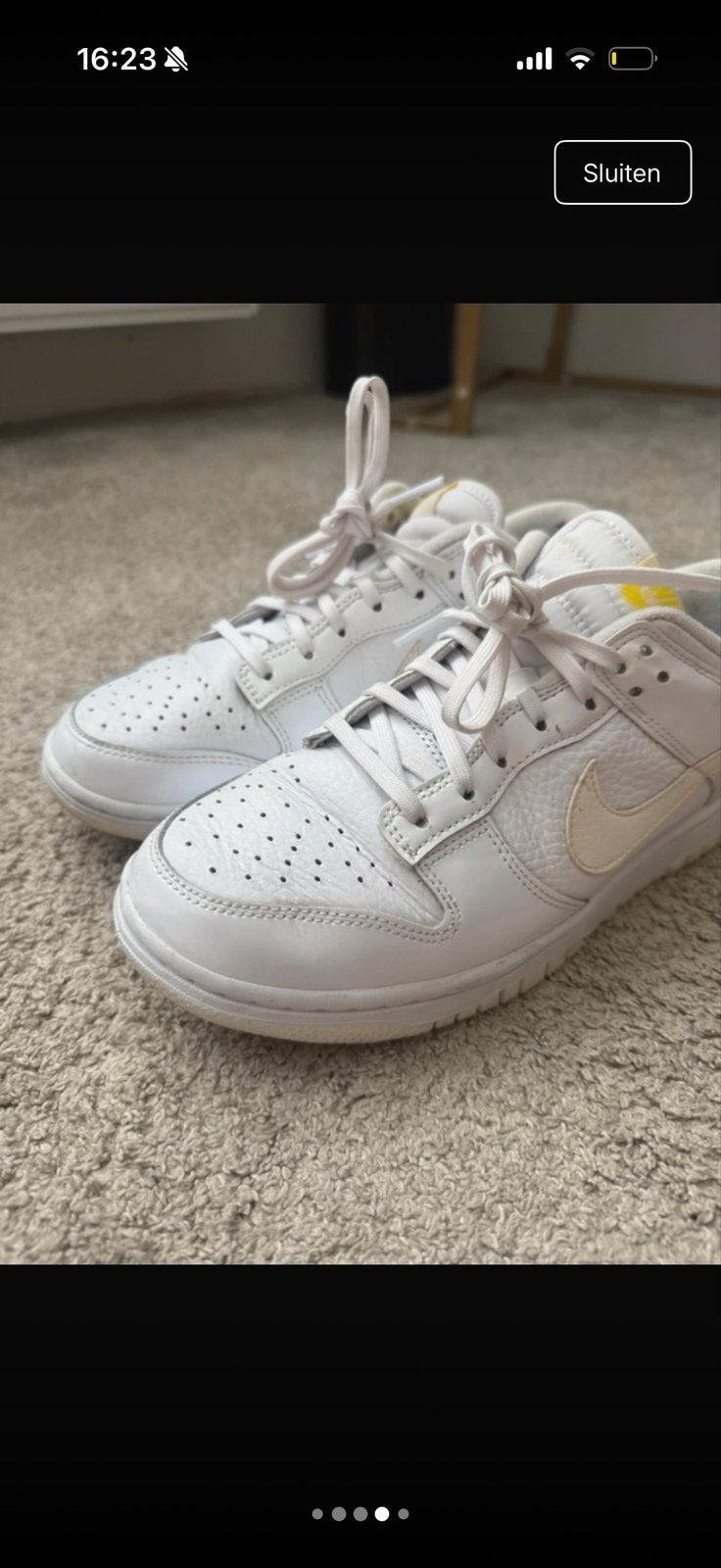 Nike Dunk Low Wit Geel Hartje - Maat 38, Ophalen of Verzenden, Zo goed als nieuw, Wit, Sneakers of Gympen
