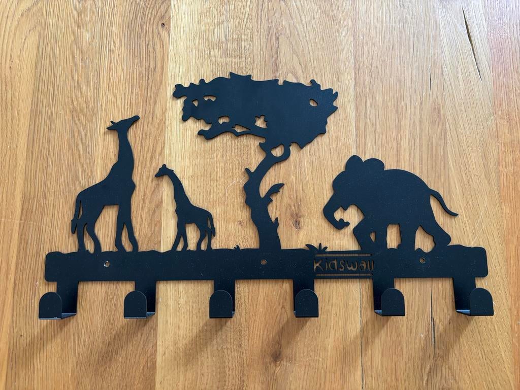 KidsWall Kapstok met Safari Dieren - Zwart Metaal, Huis en Inrichting, Woonaccessoires | Kapstokken, Zo goed als nieuw, Minder dan 100 cm