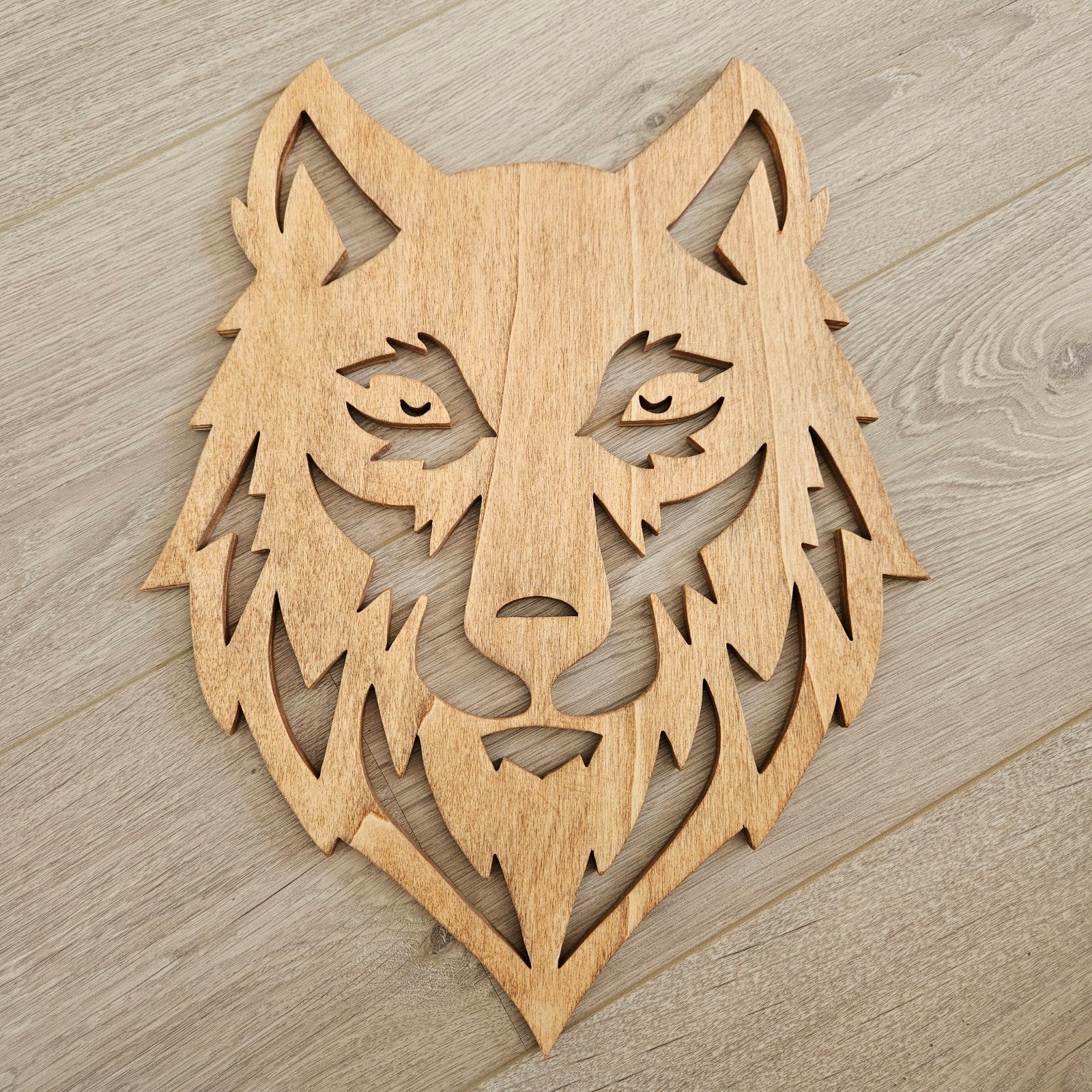 Houten Wolf Hoofd Decoratie - 43x35cm, Ophalen of Verzenden