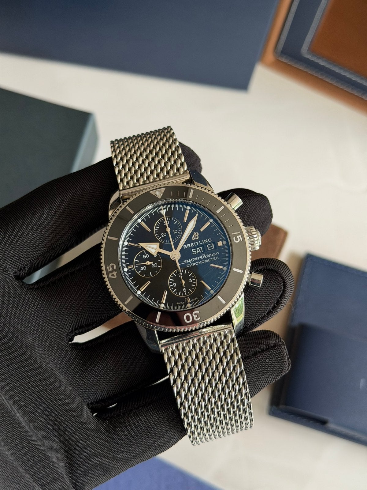 Originele Breitling Superocean Heritage Chronograph Full Set, Staal, Gebruikt, Staal, Breitling
