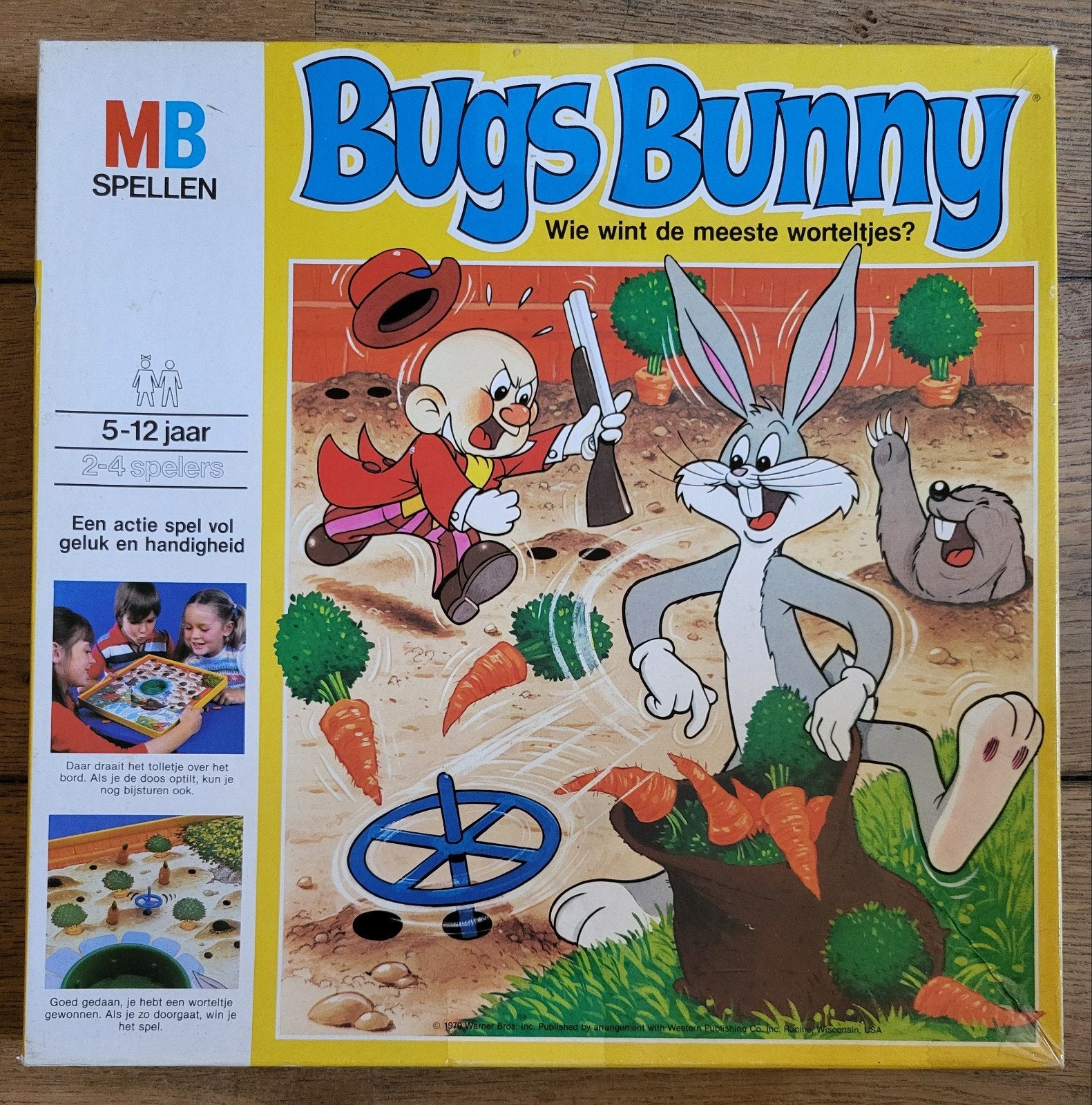Vintage MB Spel: Bugs Bunny - Wie wint de meeste worteltjes?, Drie of vier spelers, Ophalen of Verzenden, Gebruikt, MB Spellen
