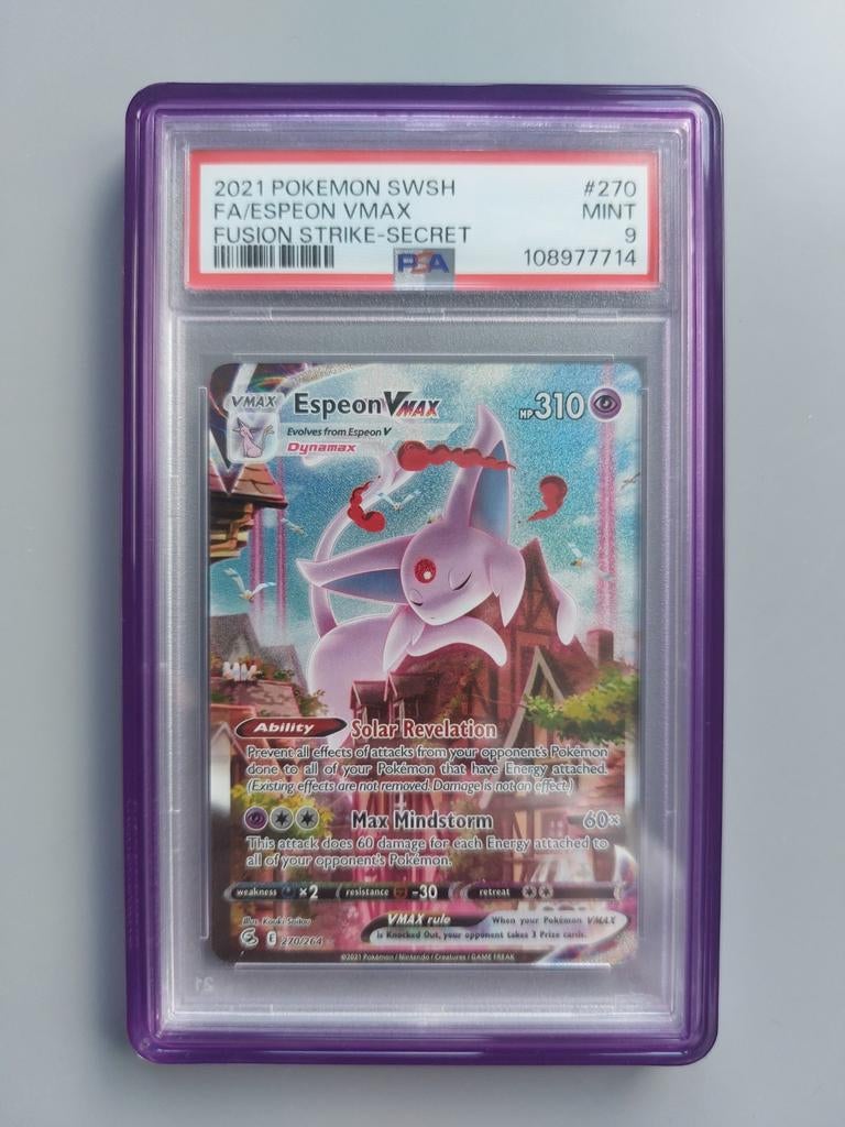 Pokemon Espeon Vmax #270 PSA 9 Fusion Strike, Ophalen of Verzenden, Zo goed als nieuw