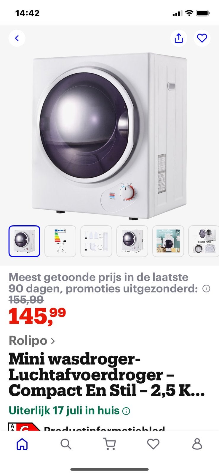 Mini droger te koop €90, Minder dan 4 kg, Ophalen, Nieuw