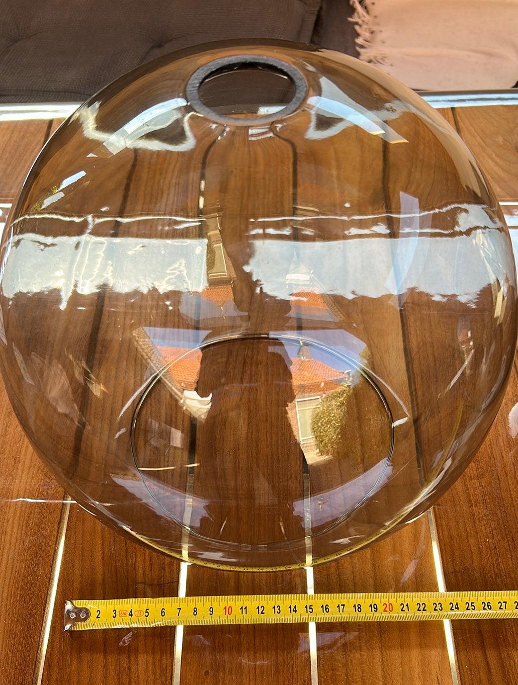 2 glazen lampenkappen rookglas, 26 cm, Rond, Zo goed als nieuw, Glas