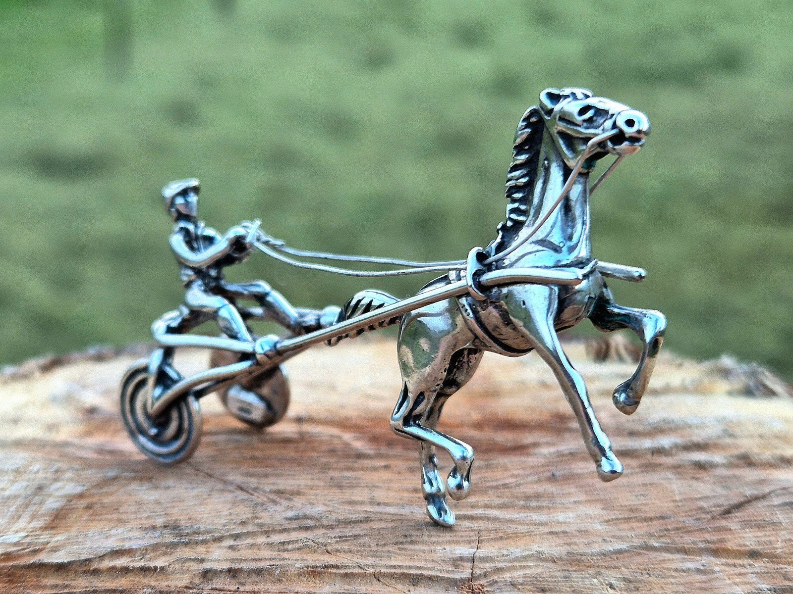 Zilveren miniatuur – Sulky met paard en jockey | 800 zilver, Ophalen of Verzenden, Zilver