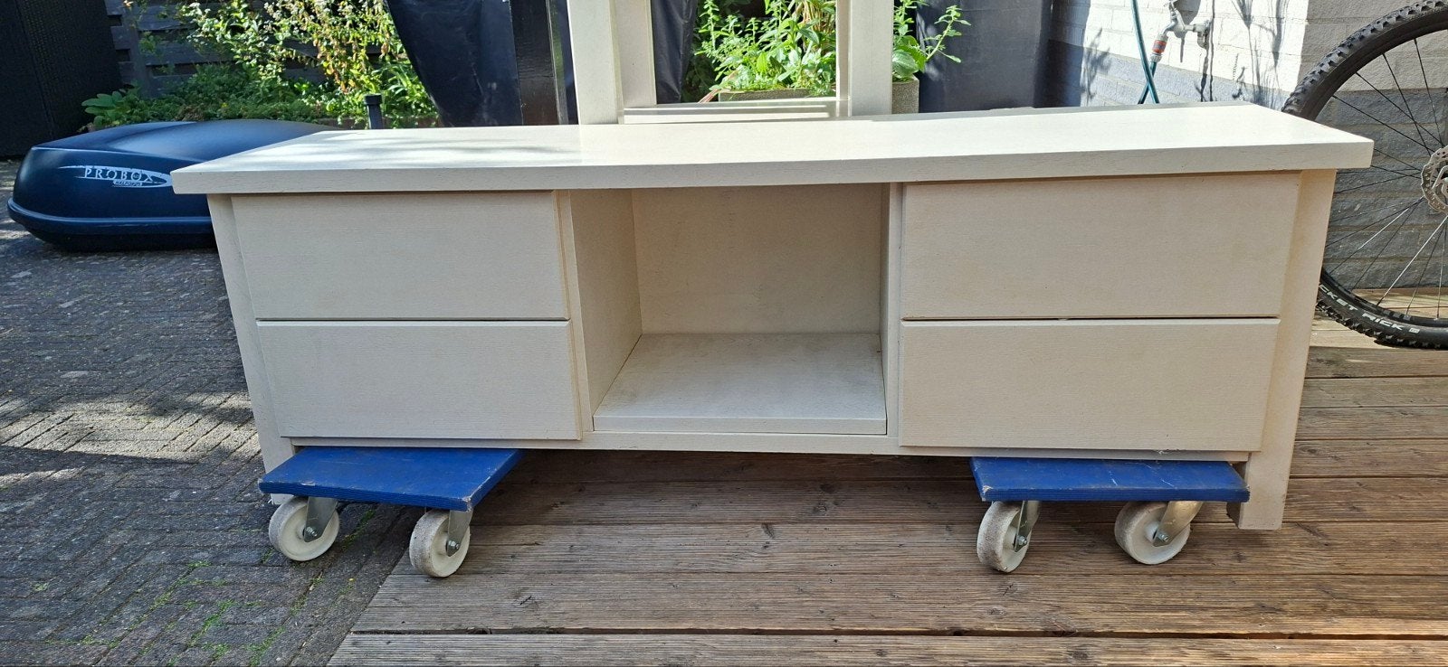 Massief eiken tv-meubel 160cm, Ophalen, Gebruikt, 150 tot 200 cm, Eikenhout