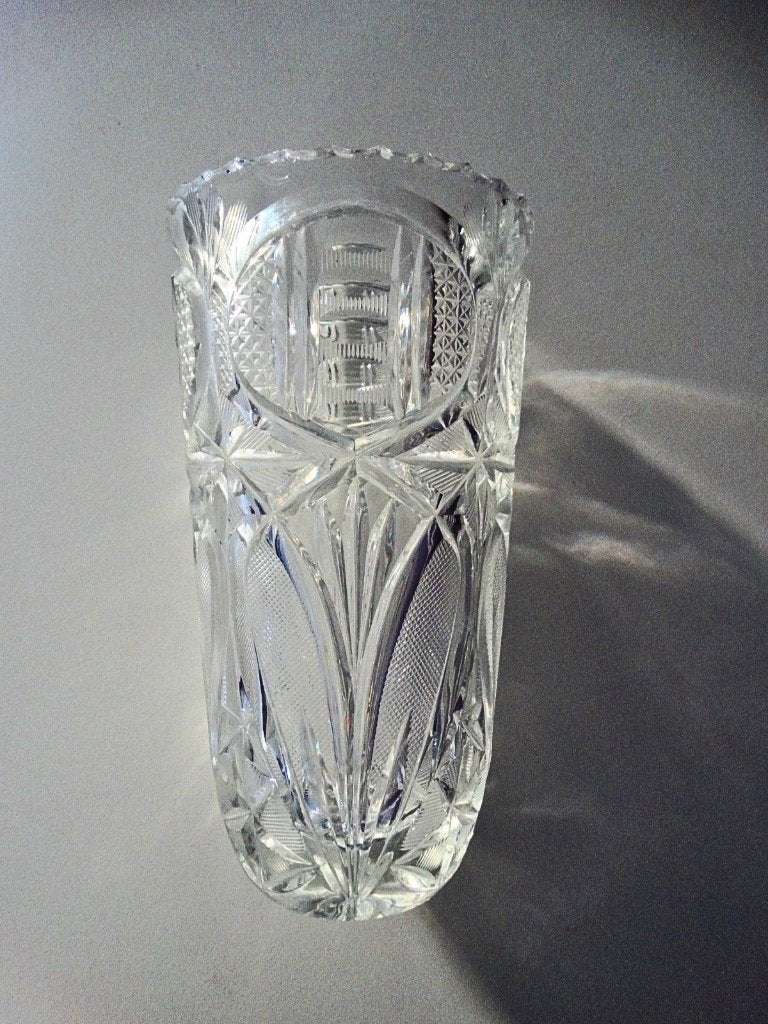 Vintage (lood)kristal vaas - Bohemian glass, Met patroon/structuur, Transparant, Ophalen of Verzenden, Glas