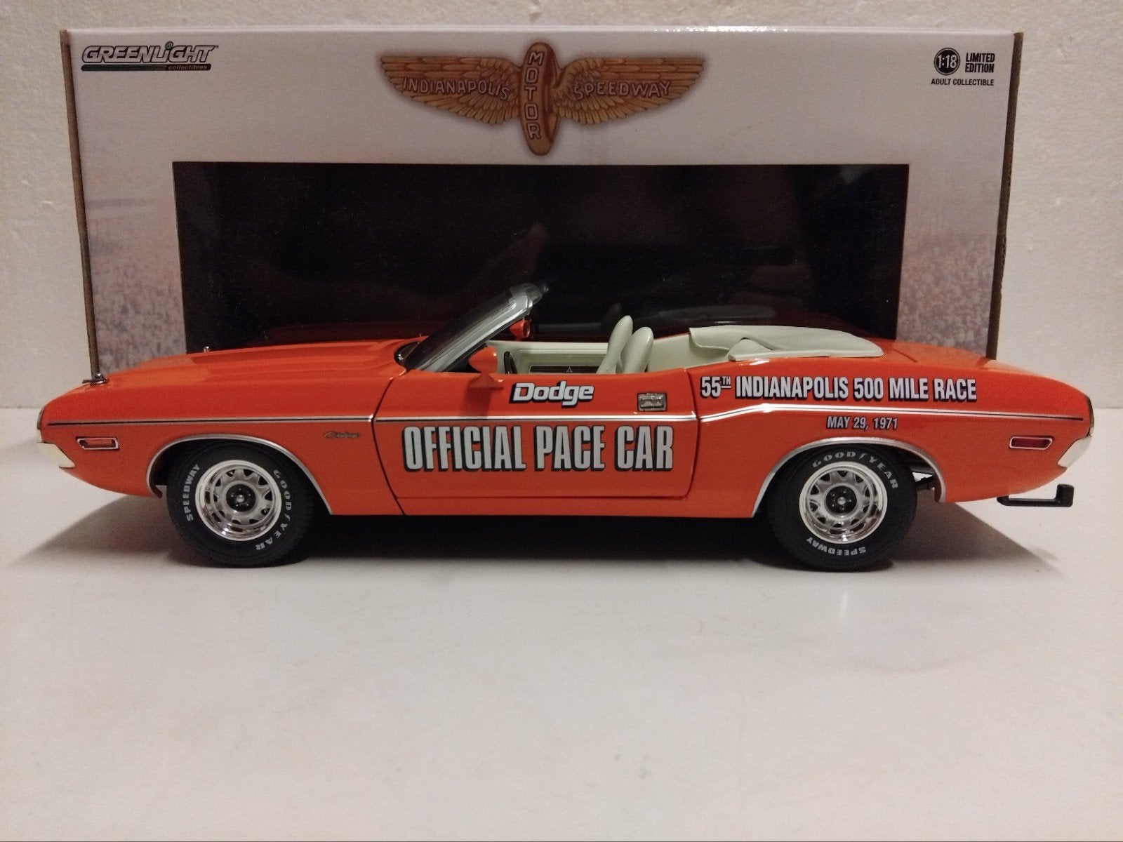 Dodge Challenger 1971 Indianapolis Pace car Greenlight KRD, Ophalen of Verzenden, Zo goed als nieuw, Auto, Overige merken