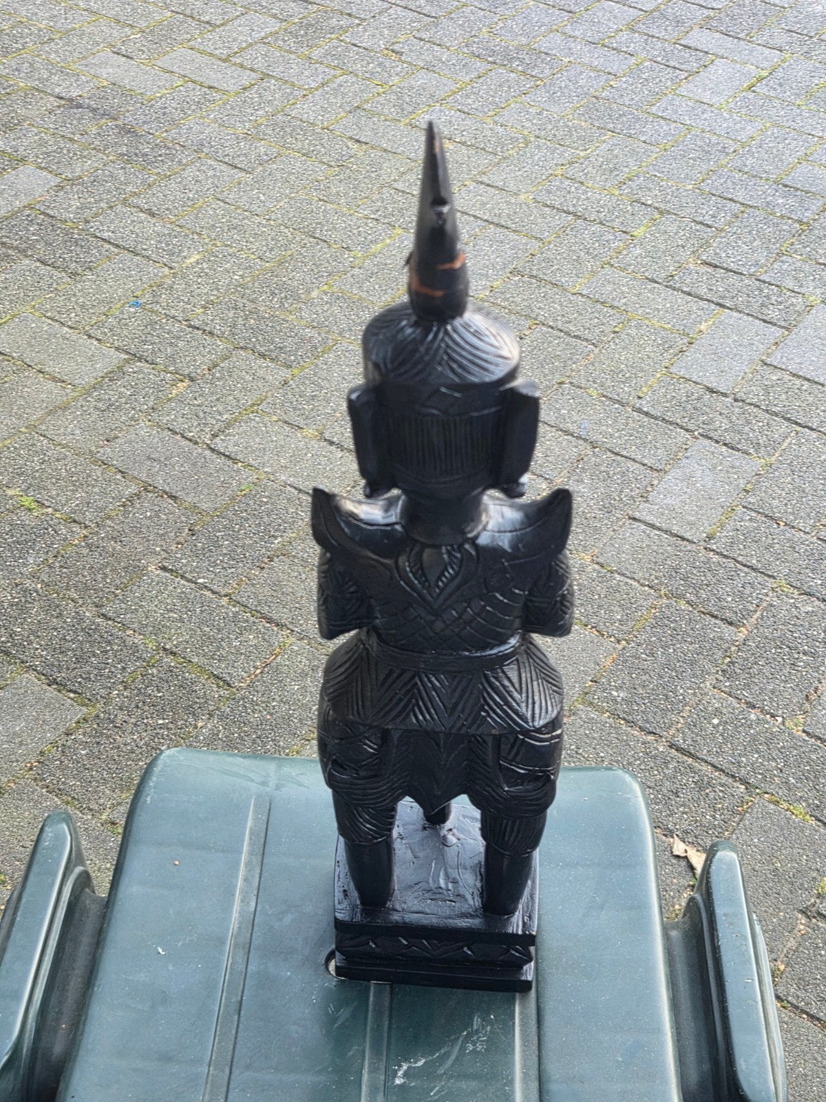 Houten beeld van Aziatische krijger, handgemaakt, Overige onderwerpen, Handgemaakt, Zwart, Beeld