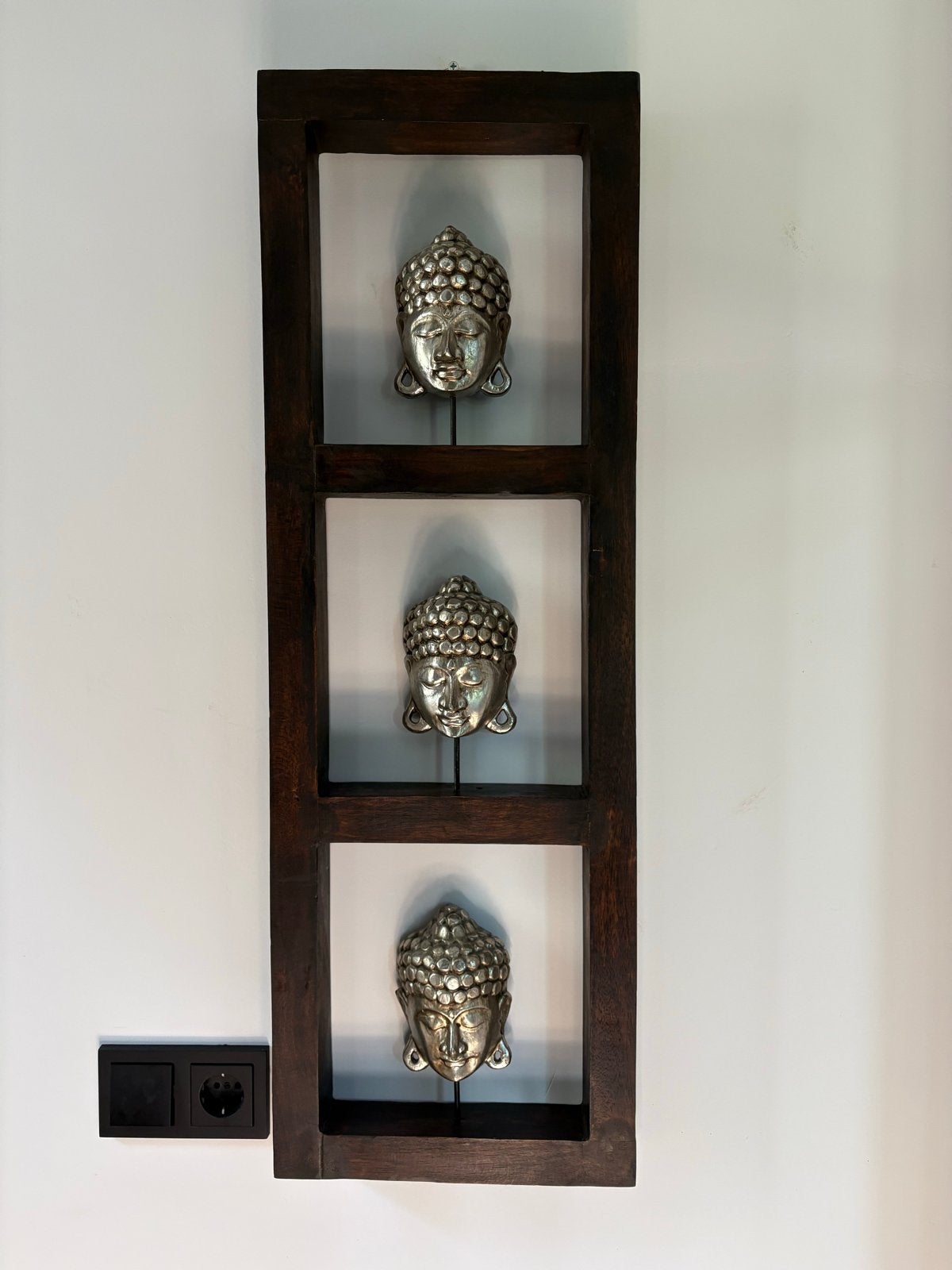 Decoratieve Boeddha hoofden in houten frame, Ophalen, Zilver, Set, Metaal