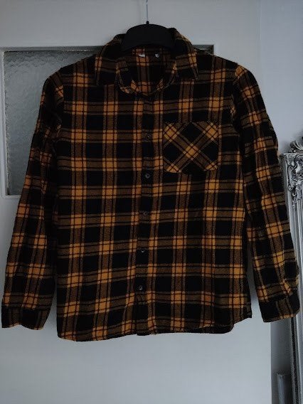 Primark meiden longsleeve blouse geel / zwart geblokt, Meisje, Overhemd of Blouse, Zo goed als nieuw, Primarkt