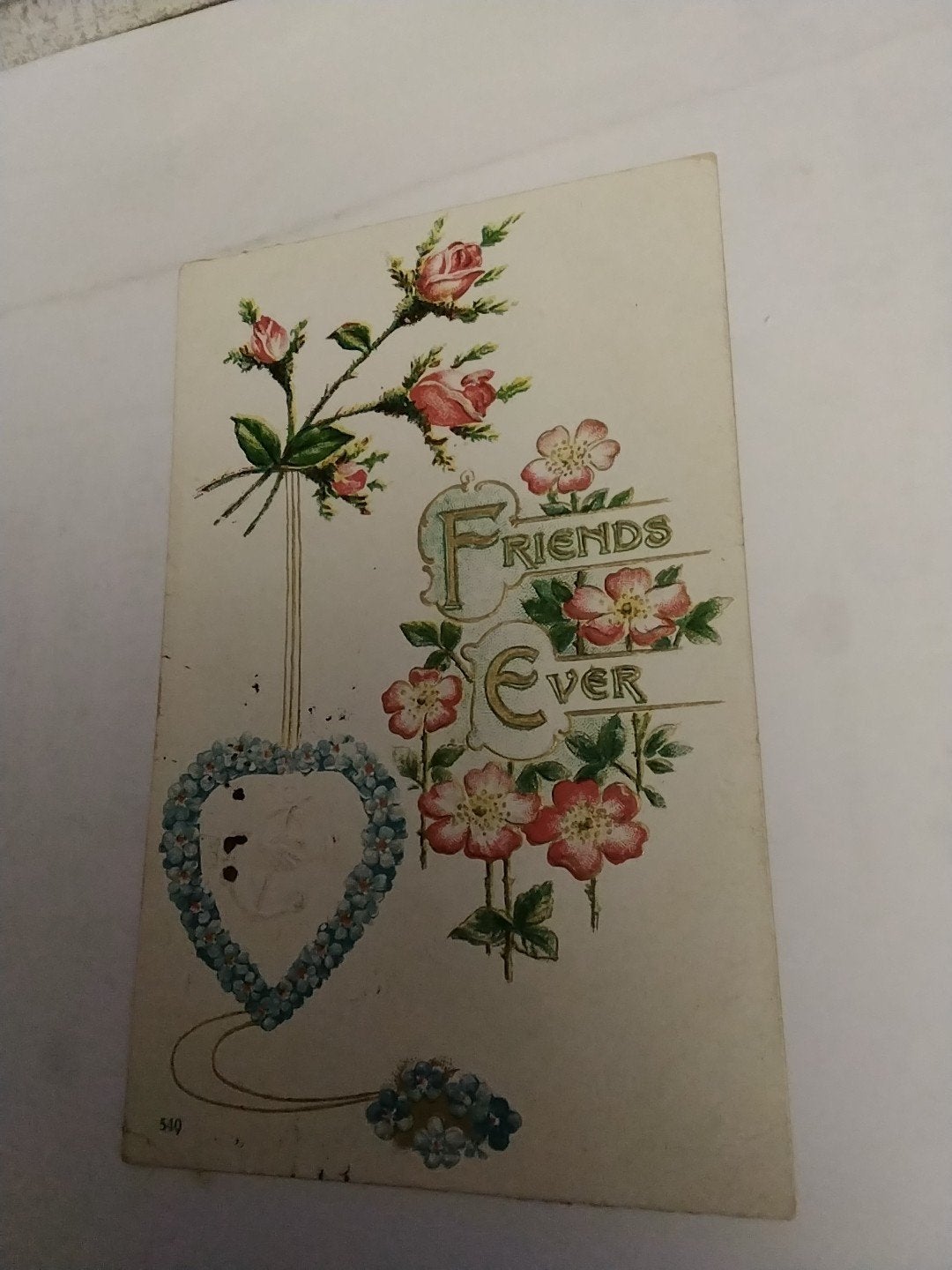 Vintage Ansichtkaart 'Friends Ever' met bloemen en hart, Ophalen of Verzenden, Voor 1920, Gelopen