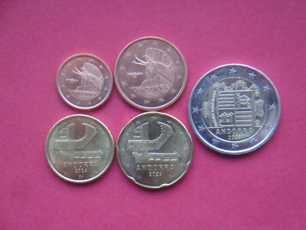Lot Andorra setje 1, 5, 10 en 20 Centen en 2 Euro 2017/2024., Verzenden, Overige landen, Overige waardes, Setje