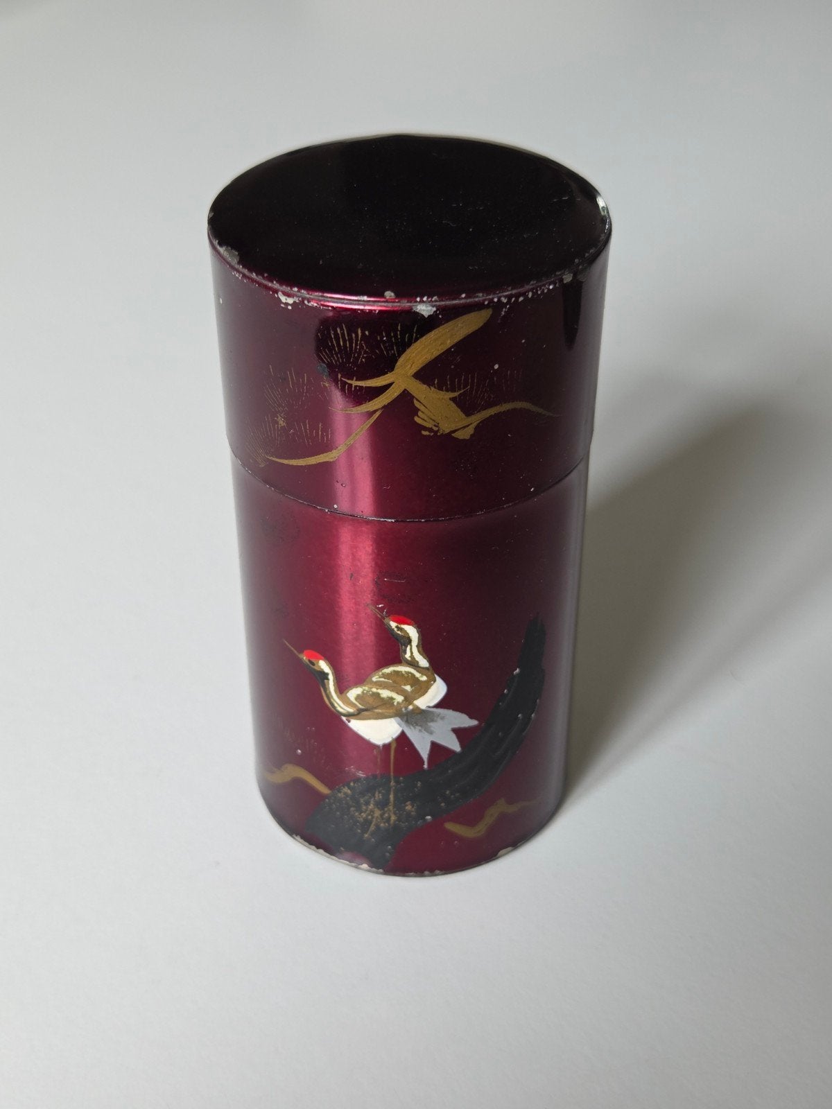 Vintage Japans theeblik met kraanvogels en bamboe, Ophalen of Verzenden
