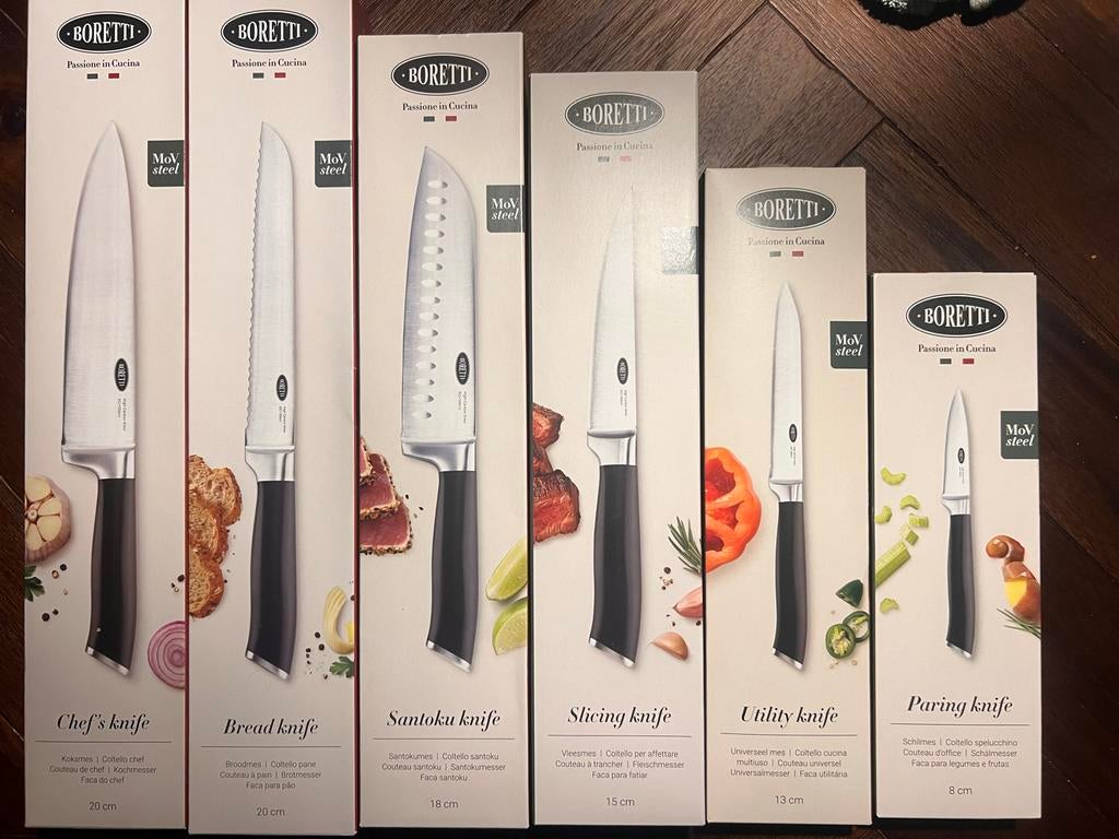 Borretti Messenset: Koksmes, Broodmes, Santokumes, Vleesmes,, Verzenden, Nieuw