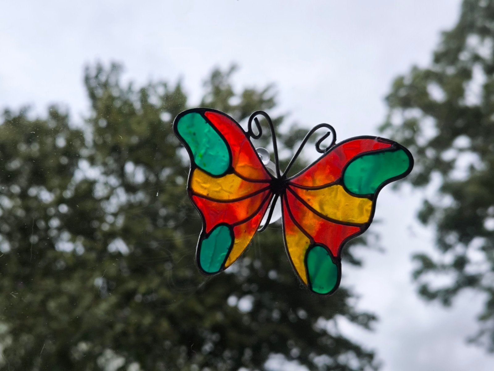 Kleurige glas in lood vlinder voor aan het raam, Ophalen of Verzenden, Nieuw, Meerkleurig, Glas