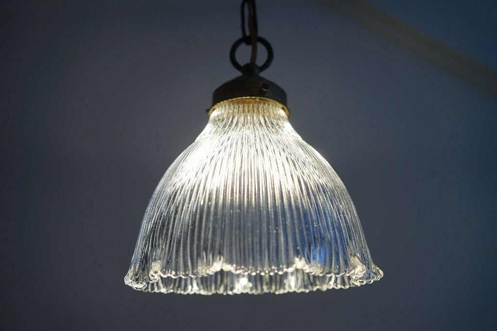 vintage antiek holophane hanglamp glas ribbel stof snoer a, Ophalen of Verzenden