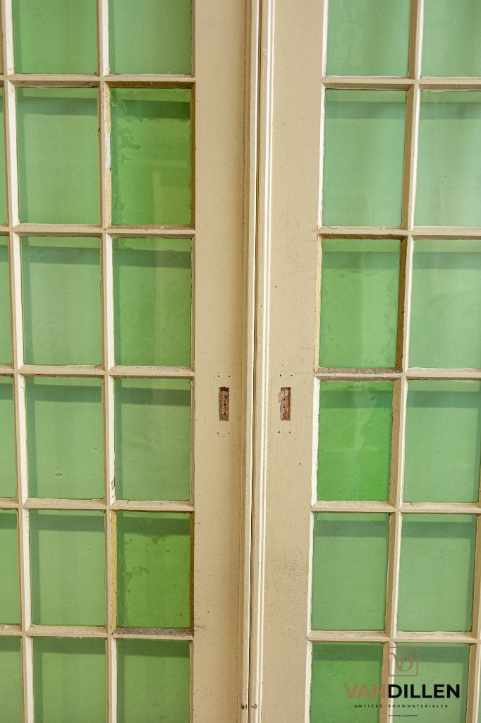 Oude ensuite schuifdeuren kleur glas in roedeverdeling, 120 cm of meer, Binnendeur, Ophalen of Verzenden, Zo goed als nieuw