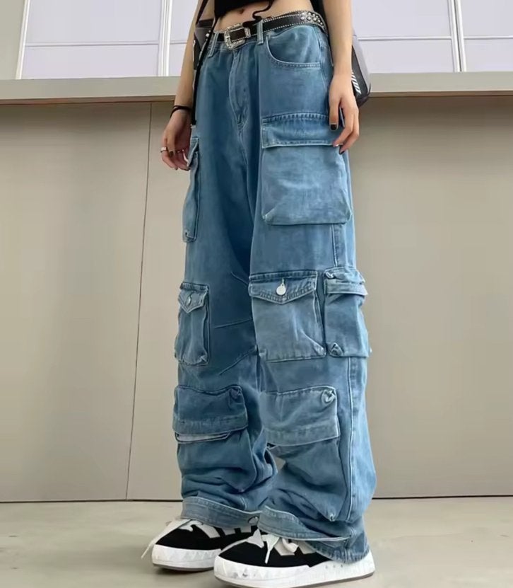 Baggy Multi-Pockets Blauwe Broek, Kleding | Dames, Broeken en Pantalons, Maat 38/40 (M), Blauw, Ophalen of Verzenden, Lang