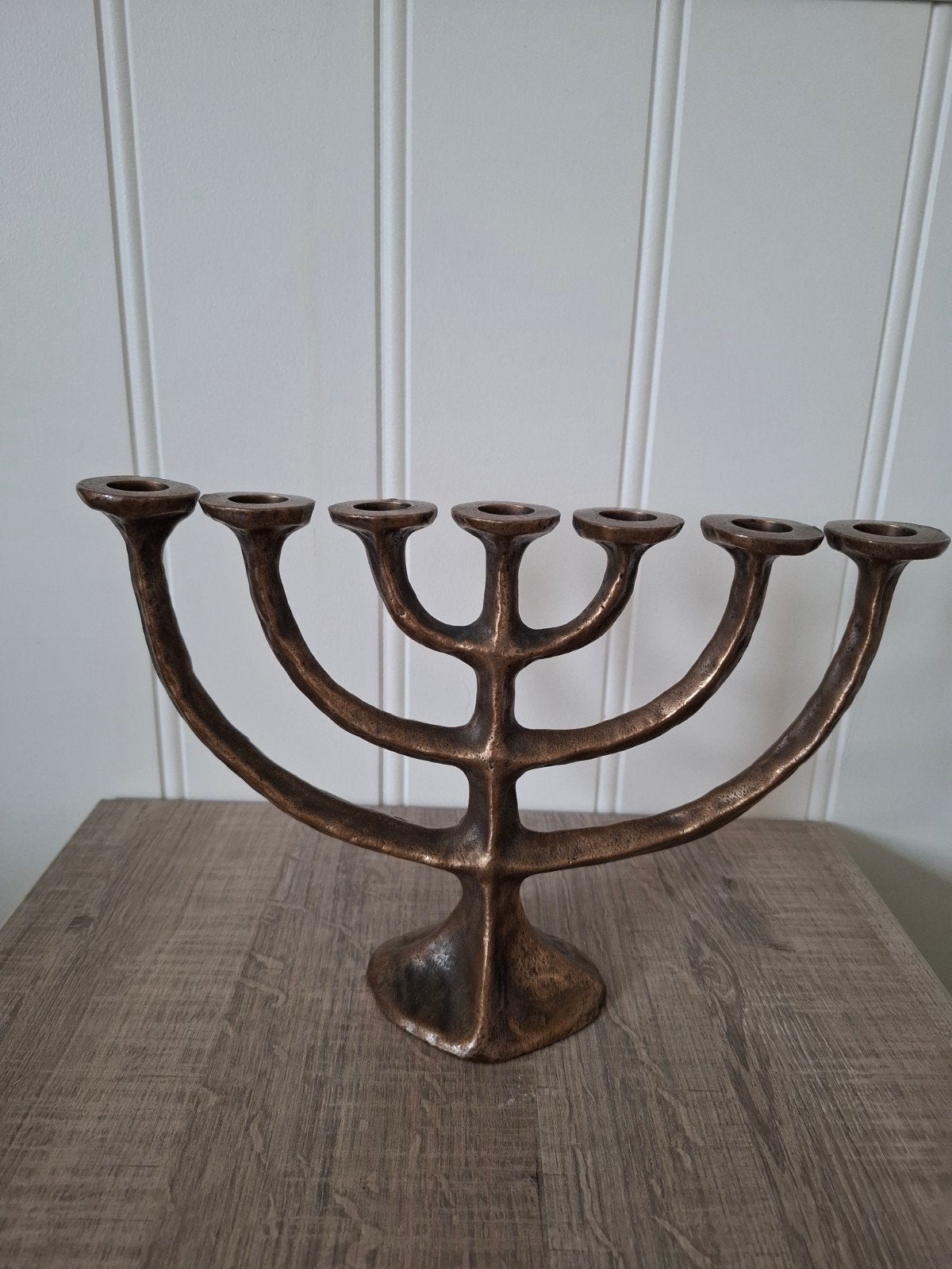 Brutalistische Bronzen menora  Kandelaar - Jaren '60/'70, Antiek en Kunst, Ophalen of Verzenden, Koper of Brons