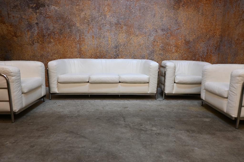 Als NIEUW! witte leren Zanotta Onda designbank + stoelen, 150 tot 200 cm, Driepersoons, 75 tot 100 cm, Ophalen of Verzenden