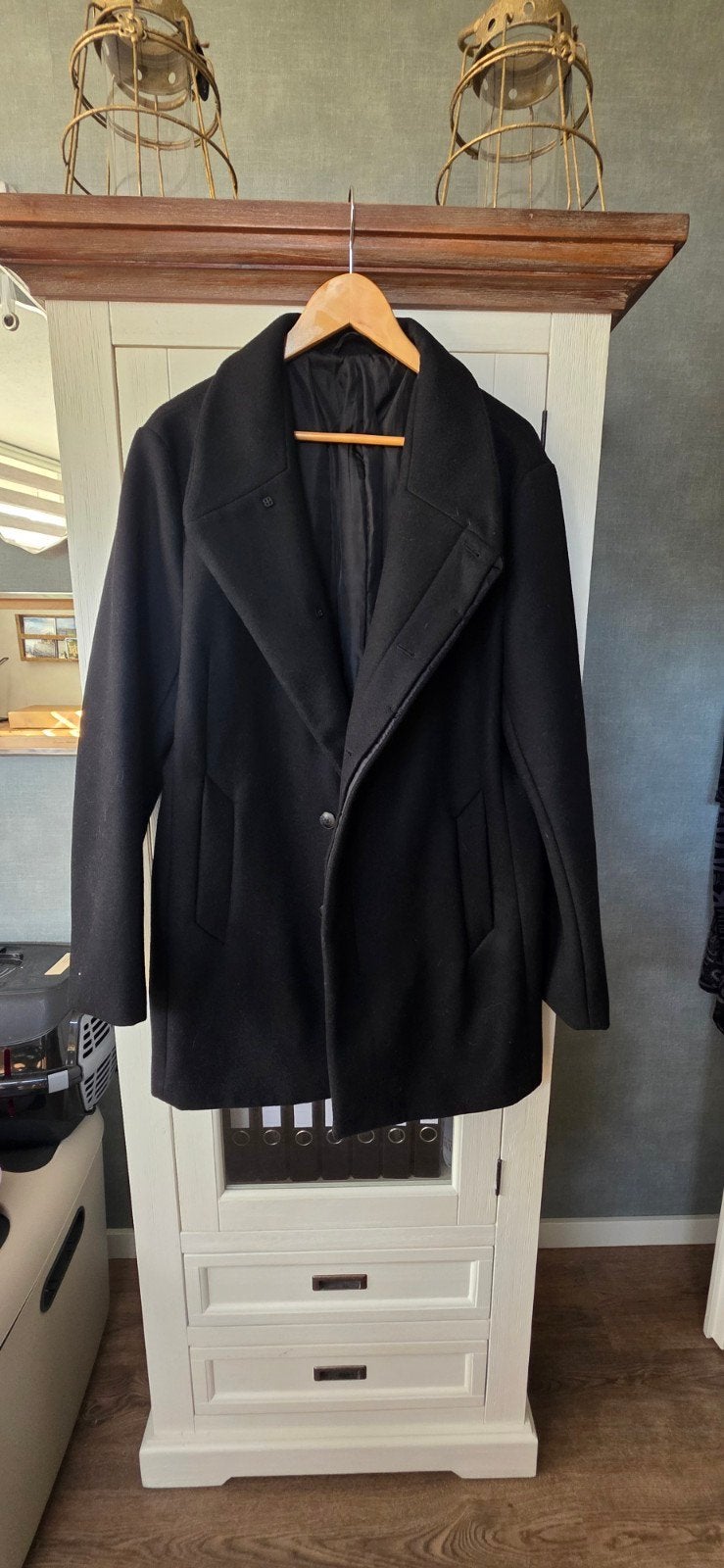 Jack & Jones Premium Zwarte Wollen Jas Maat XL, Jack & Jones Premium, Zwart, Maat 56/58 (XL), Ophalen of Verzenden