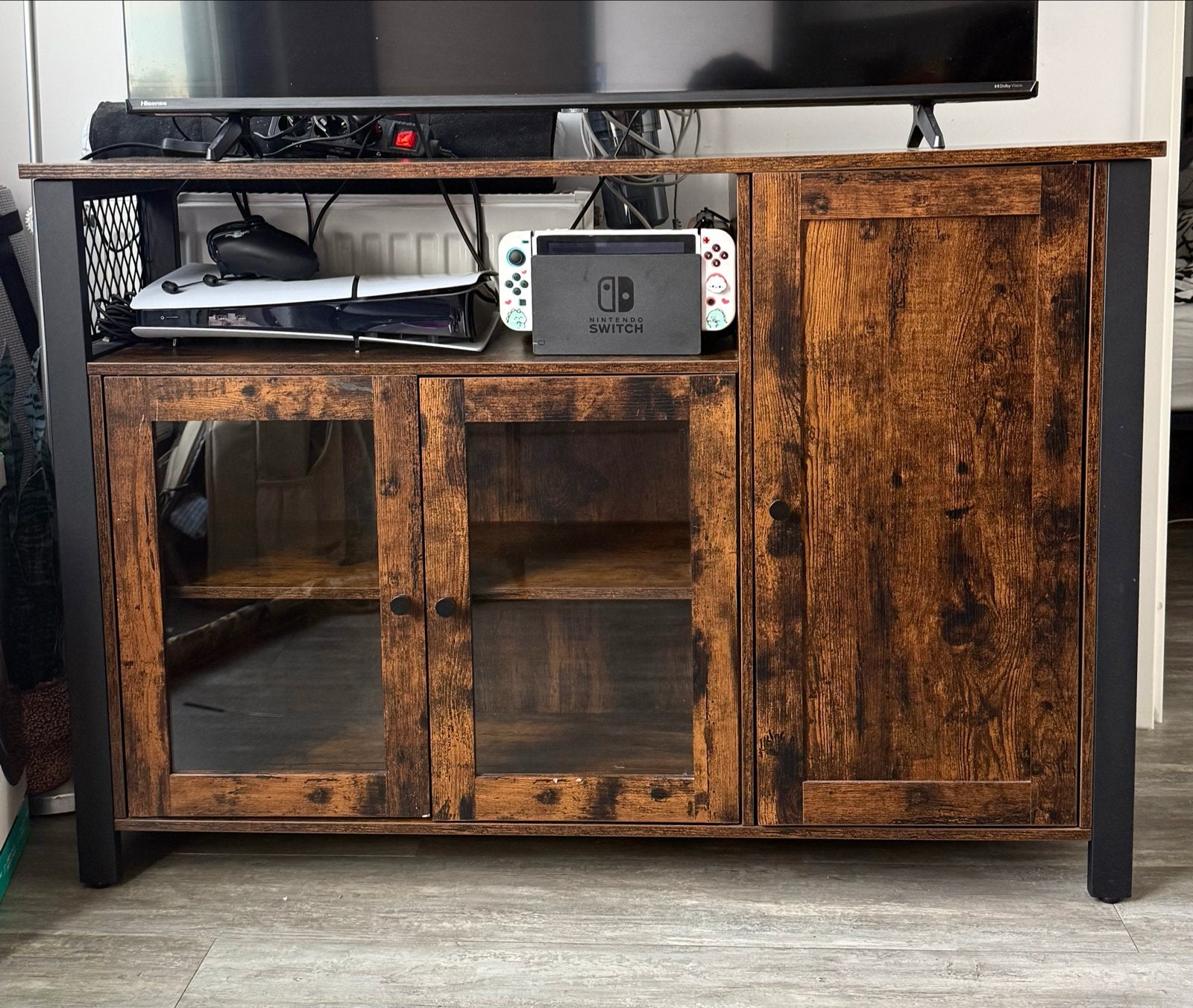 TV-meubel industrieel design met opbergruimte, Huis en Inrichting, Ophalen, Gebruikt, 100 tot 150 cm, Minder dan 100 cm
