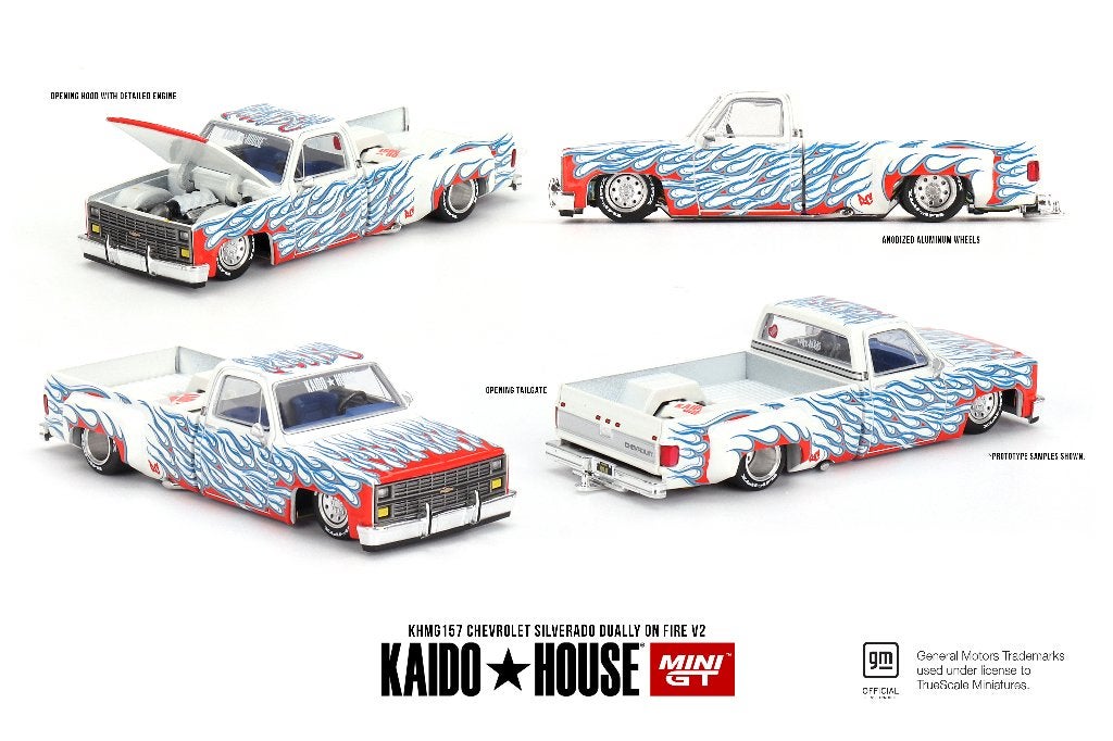Mini GT 1/64 - Chevrolet Silverado Dually on Fire V2 Mgt272, Verzenden, Nieuw, Auto