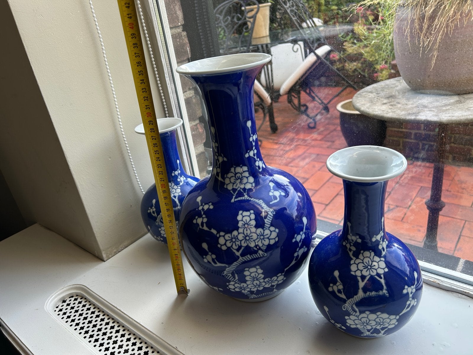 Set van 3 chinese blauw witte bloesem vazen, Ophalen, Blauw